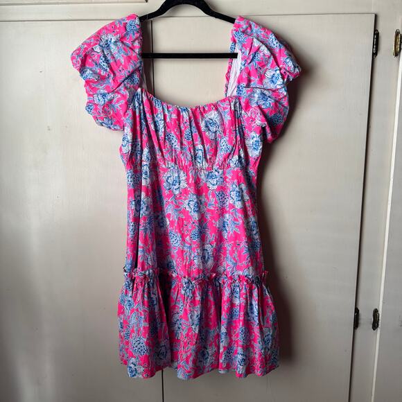 New Lilly Pulitzer Nastia Short Sleeve Cotton Dress Pink Floral Tiered Zip Sz 12 - Picture 6 of 14